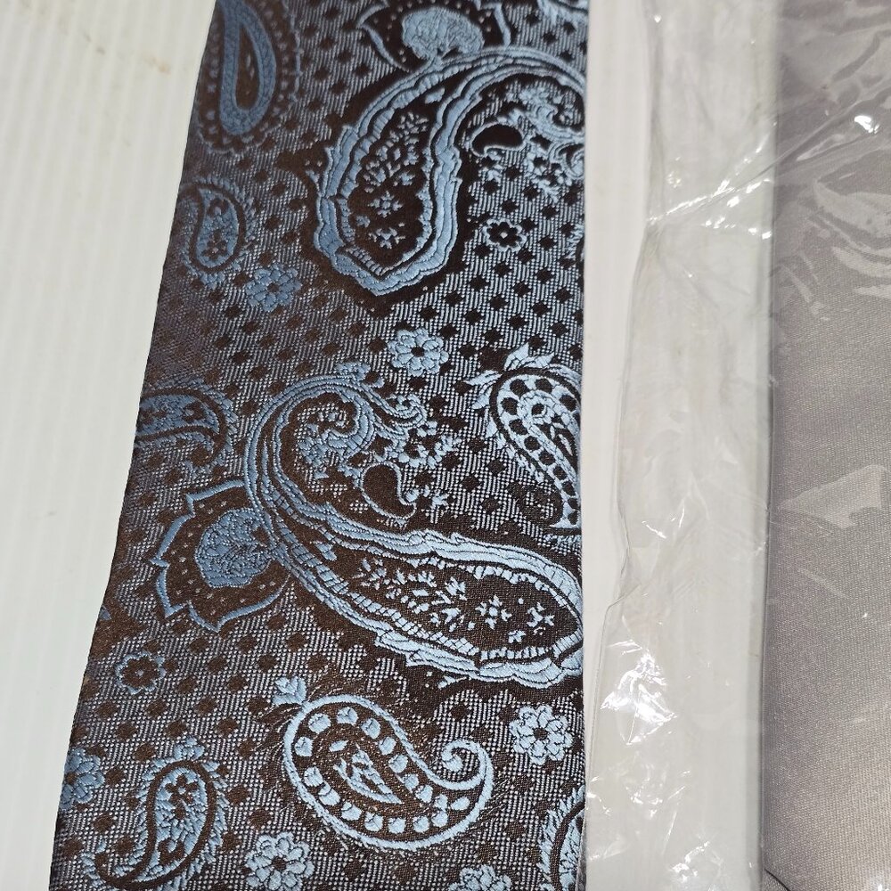 Stacy Adams (Silver) & Vincenzo (paisley) Men's Tie & Hanky 3.25" Wide - NEW